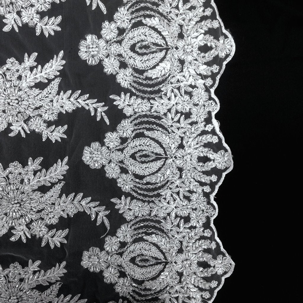 Floral Bridal Lace Beaded Fabric - Image 4