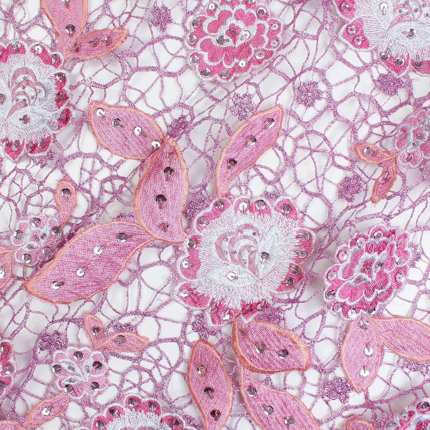 Floral Leaf Embroidery Chemical Metallic Lace with Sequins - Image 6