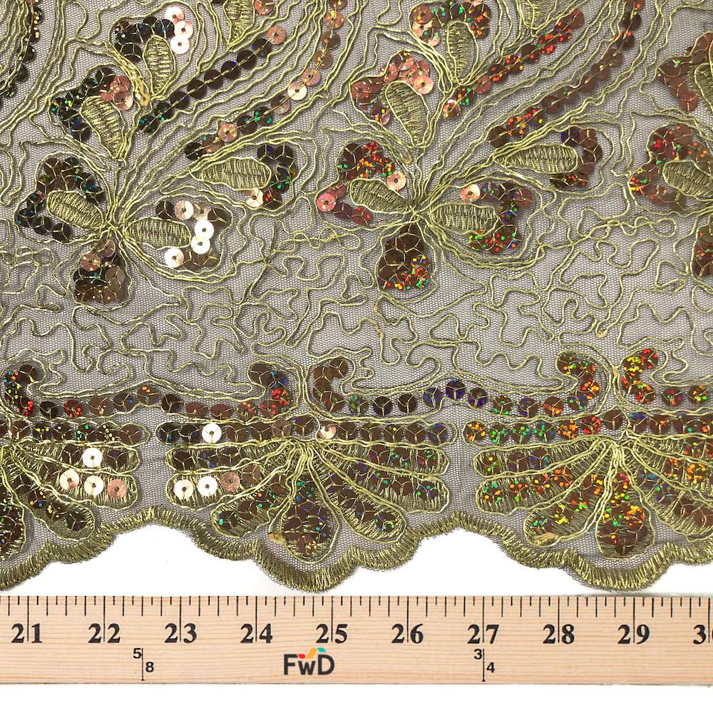 Brown Floral Metallic Corded Embroidery With Sequins on Mesh - Image 4