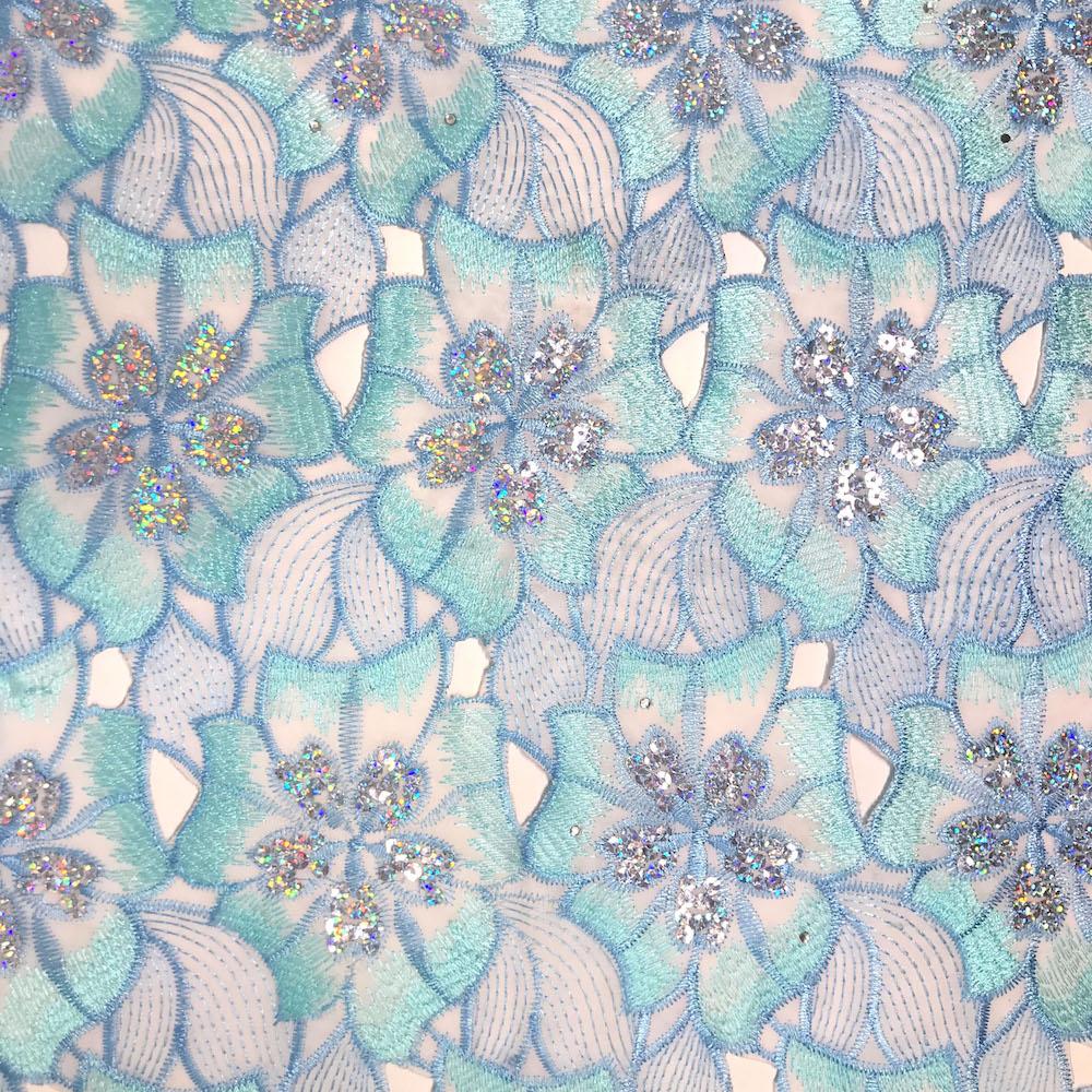 Floral Organza Embroidery Lace with Sequins - Image 6