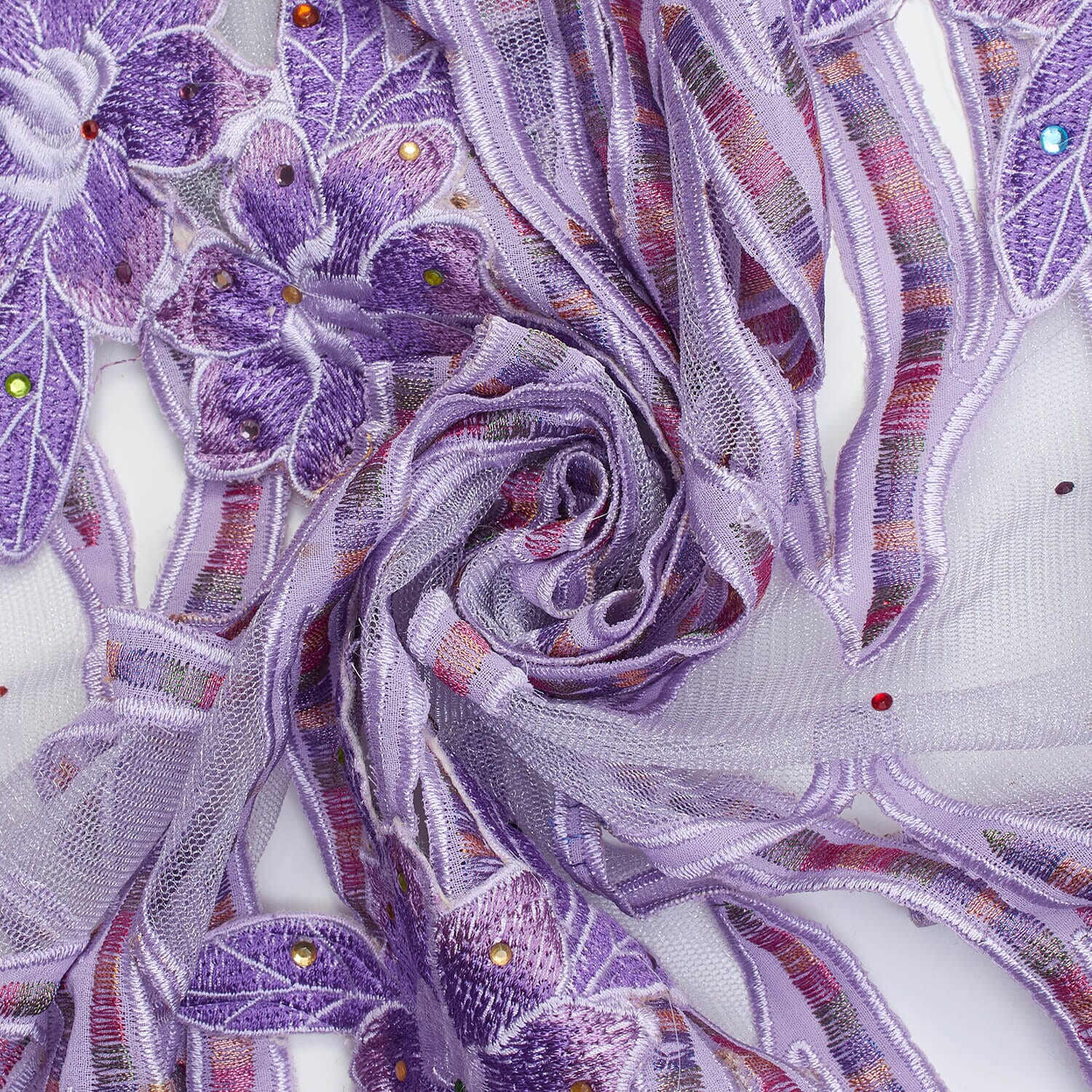 Floral Rhinestone Embroidery with Patches on Sparkled Tulle - Image 6