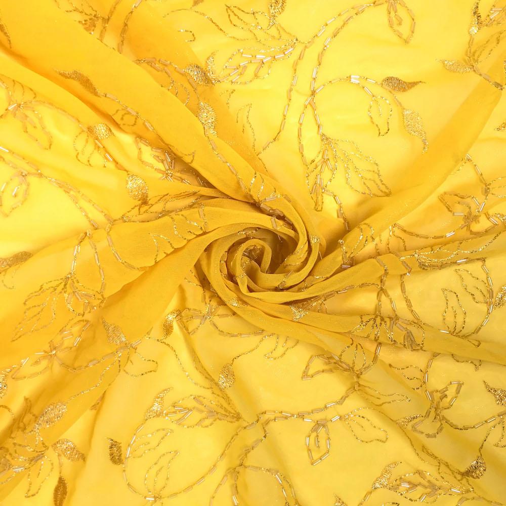 Floral Vine Metallic Embroidery Beaded Georgette Lace - Image 10