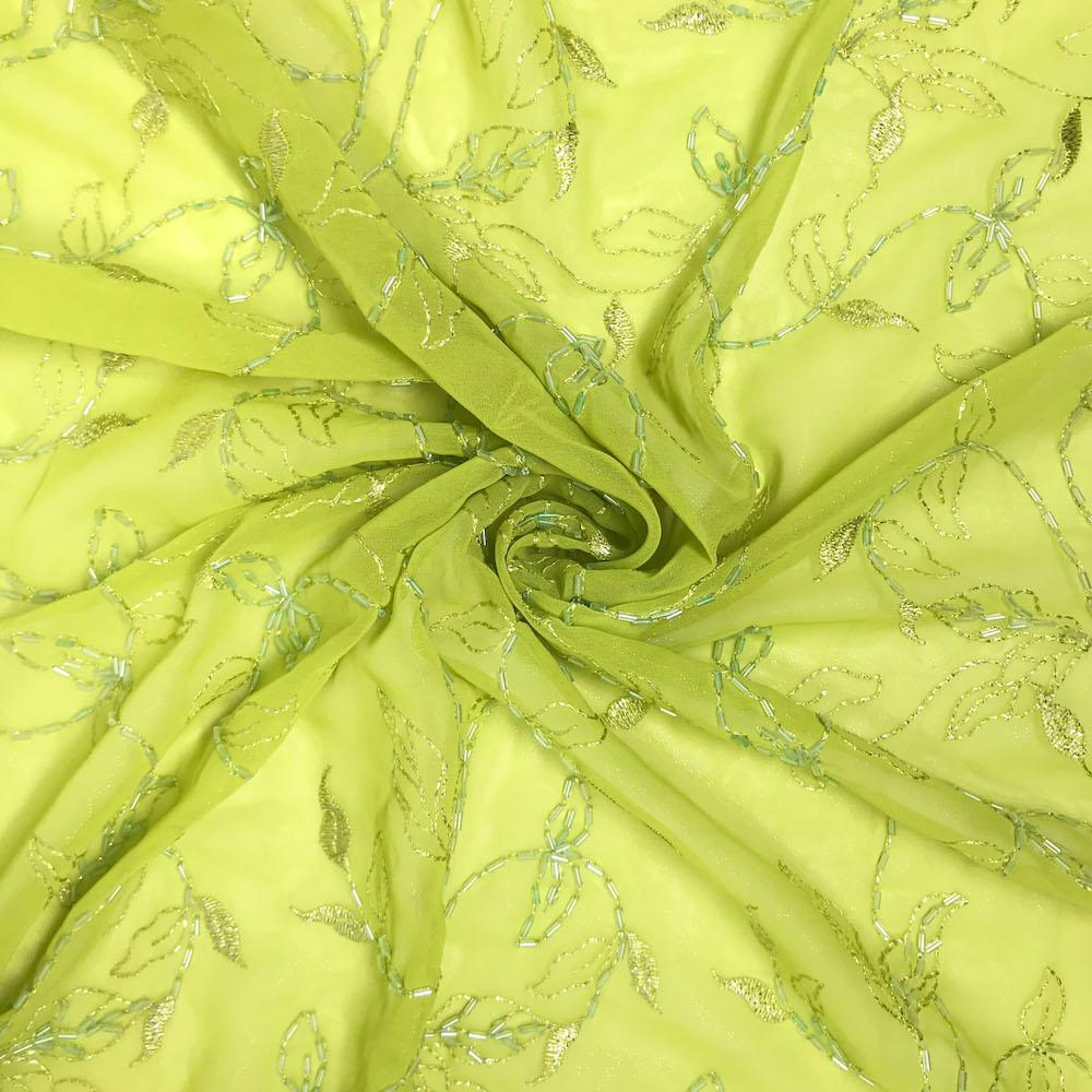 Floral Vine Metallic Embroidery Beaded Georgette Lace - Image 13