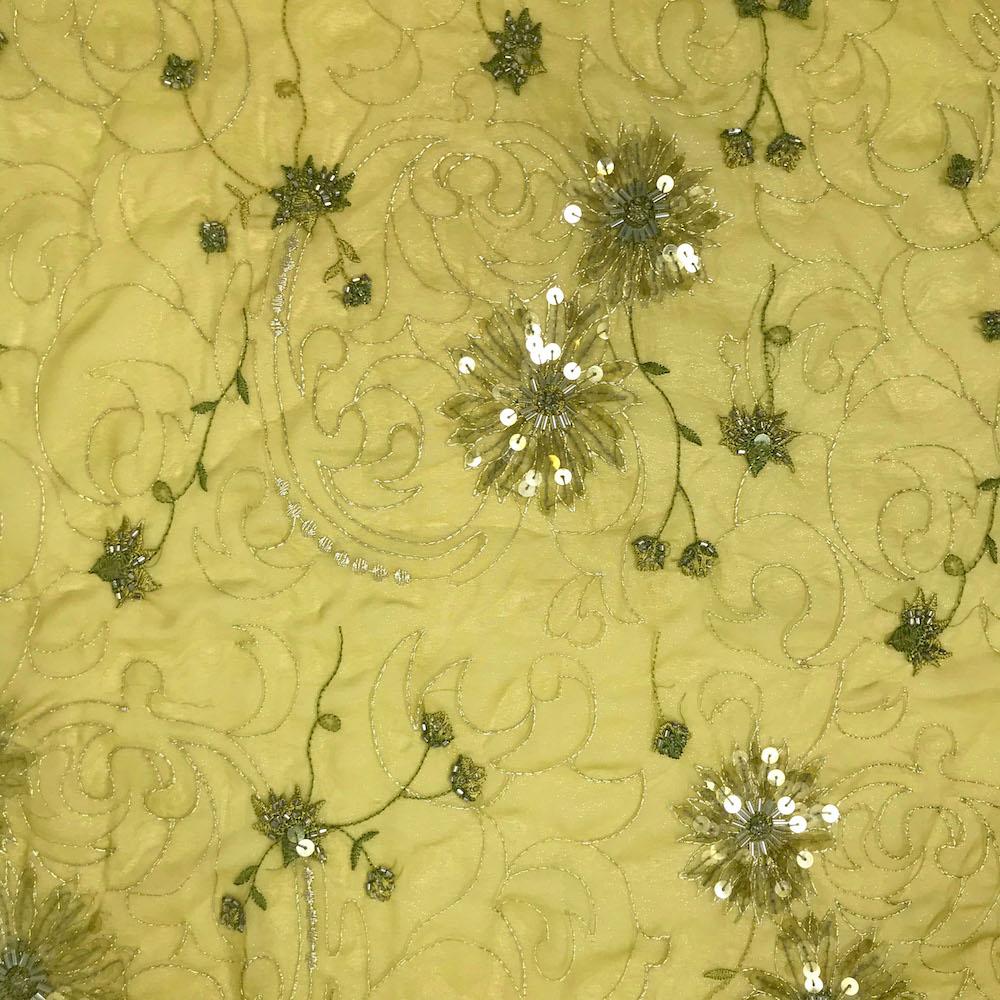 Floral Vine Metallic Embroidery Beaded Georgette Lace - Image 15