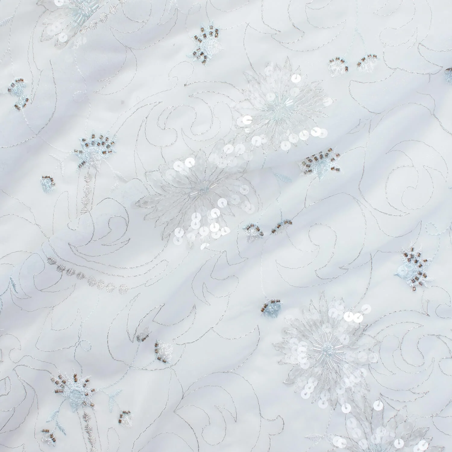 Floral Vine Metallic Embroidery Beaded Georgette Lace - Image 2