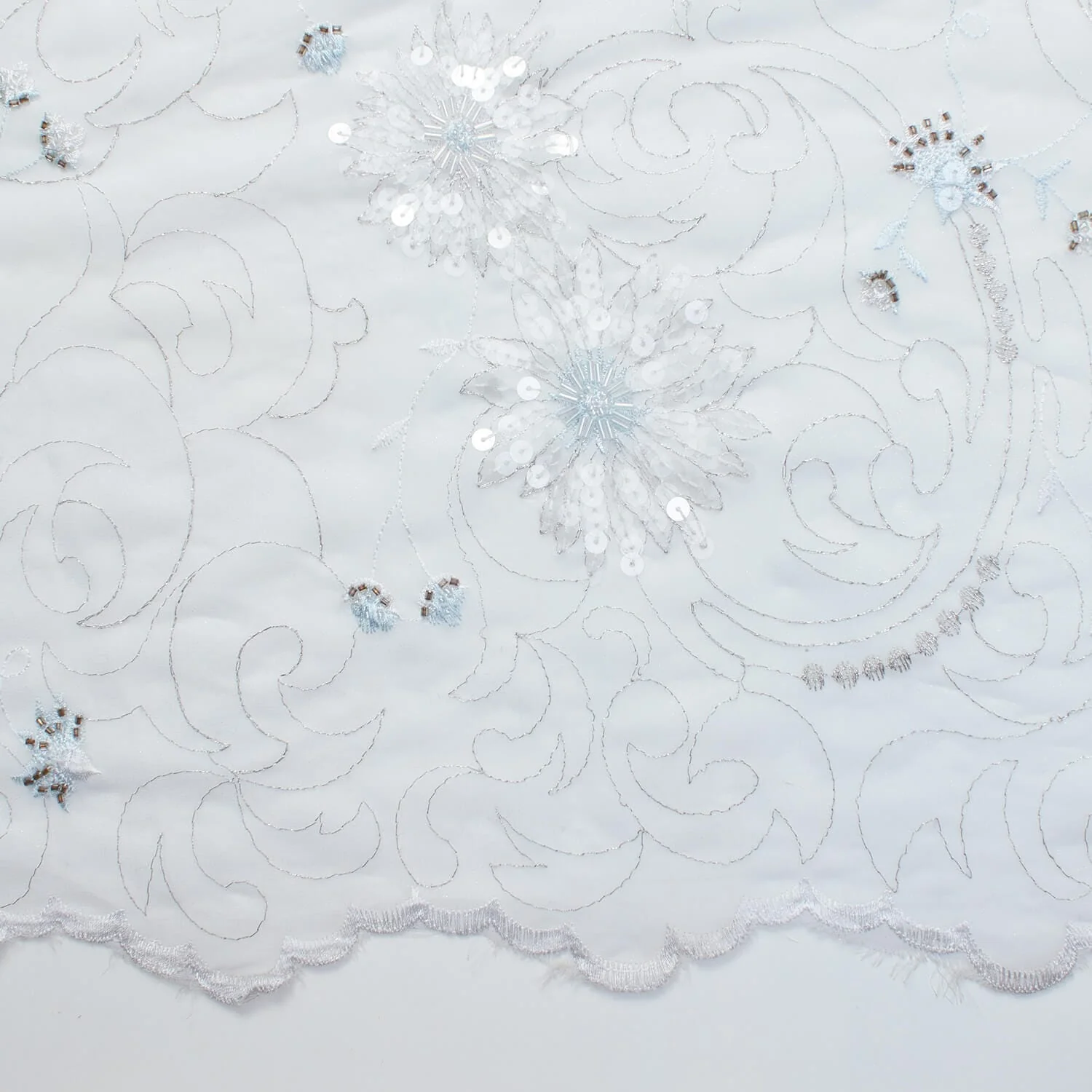 Floral Vine Metallic Embroidery Beaded Georgette Lace - Image 3