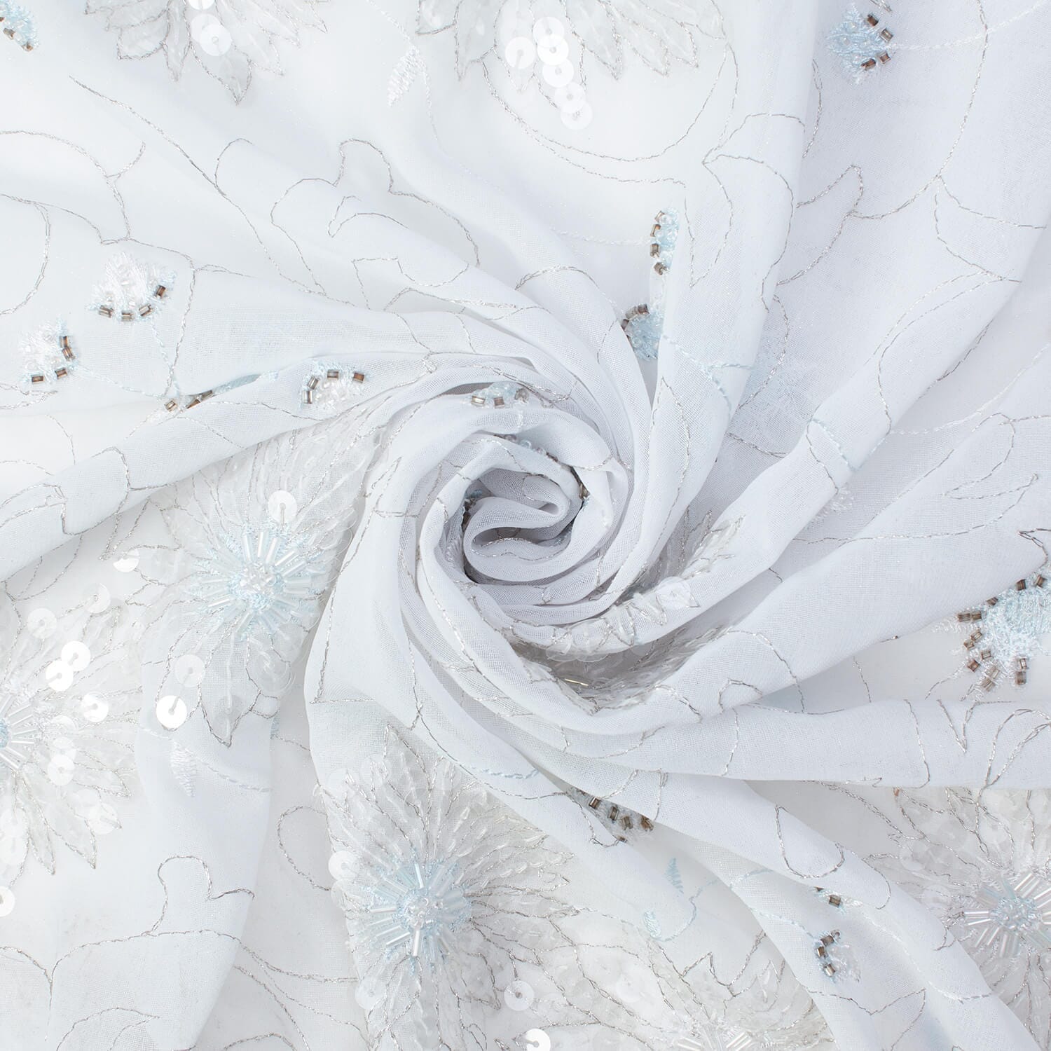 Floral Vine Metallic Embroidery Beaded Georgette Lace - Image 4