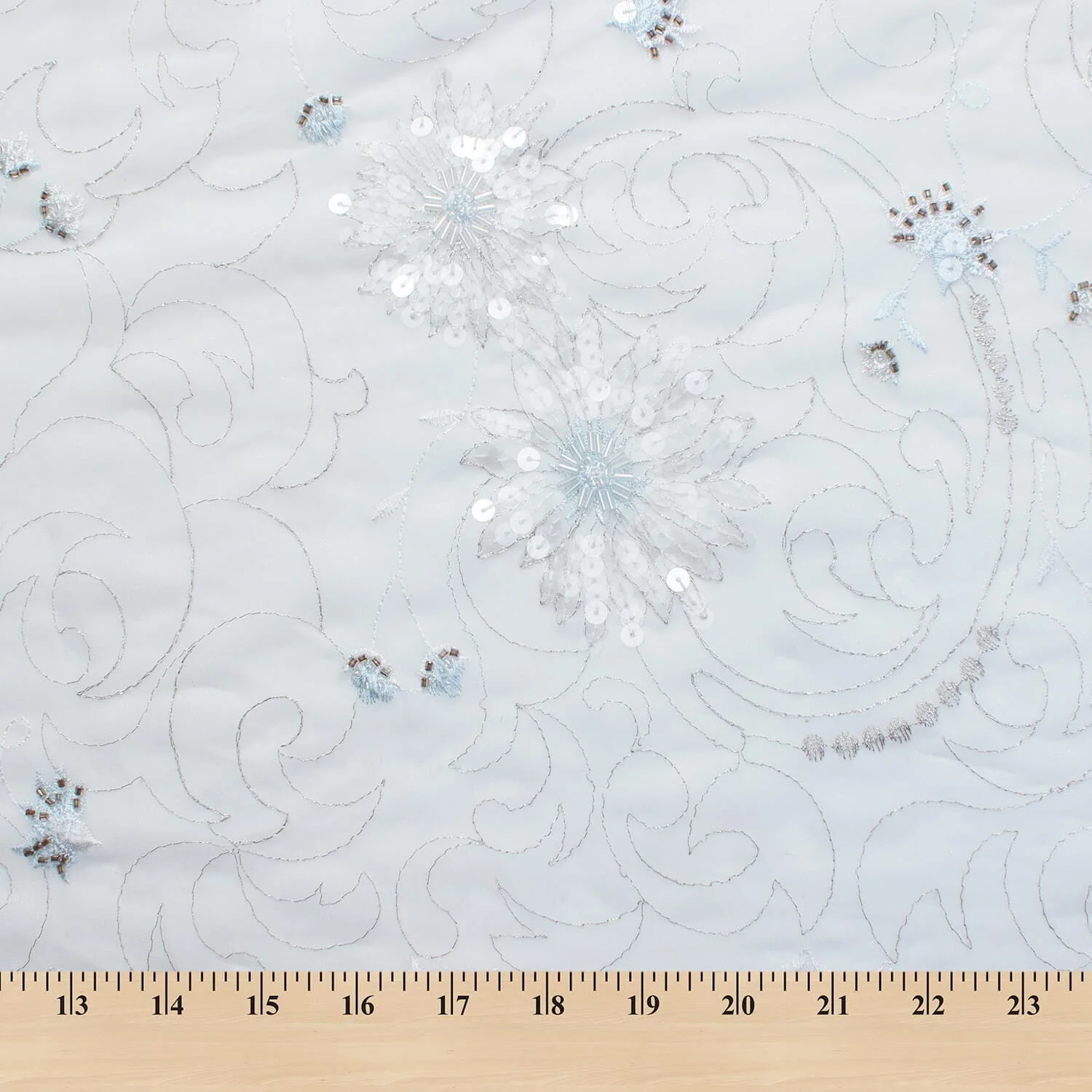 Floral Vine Metallic Embroidery Beaded Georgette Lace - Image 5