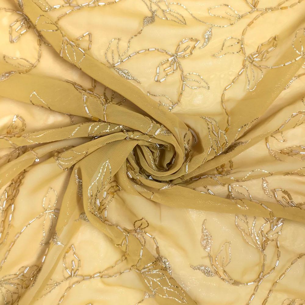 Floral Vine Metallic Embroidery Beaded Georgette Lace - Image 7