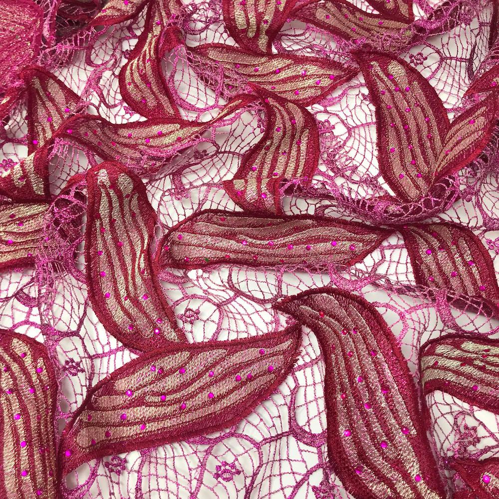 Fuchsia Leaf Corded Embroidery Lace with Stone - Image 2