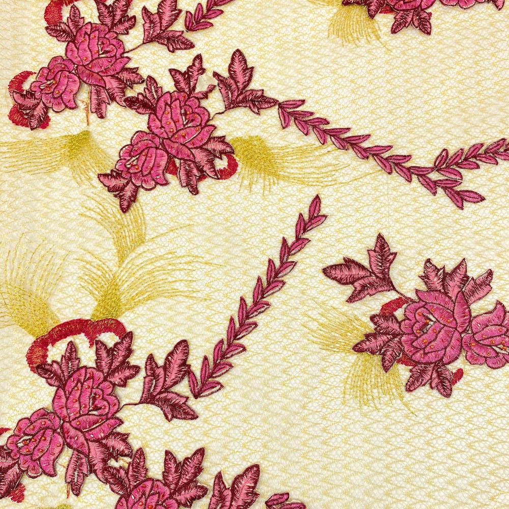 Fuchsia Rose Patch on Gold Chemical Mesh