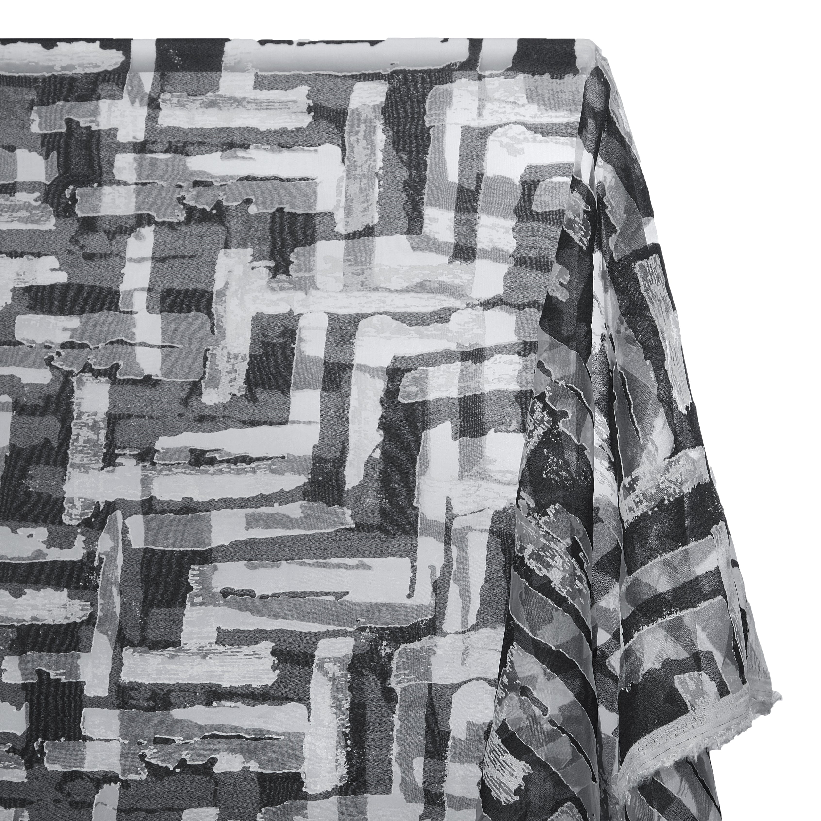 Geometric Abstract Extra Wide Burnout Polyester Rayon Jacquard On Voile - Image 5