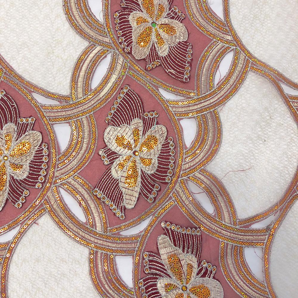 Gold Floral Sequins on Organza - Image 2