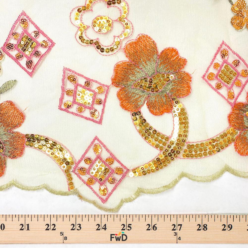 Gold Geometric Daisy Sequin Embroidery on Tulle Mesh - Image 3