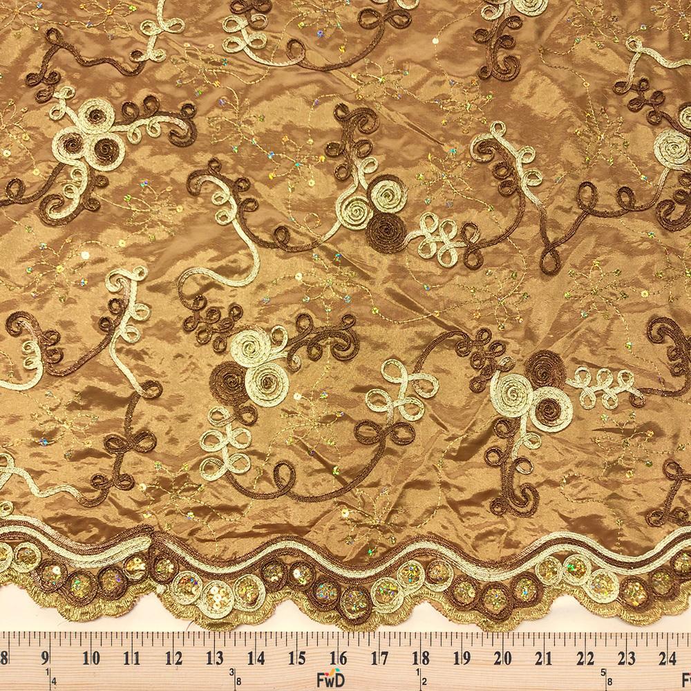 Gold Metallic Floral Ribbon Swirl Organza - Image 3