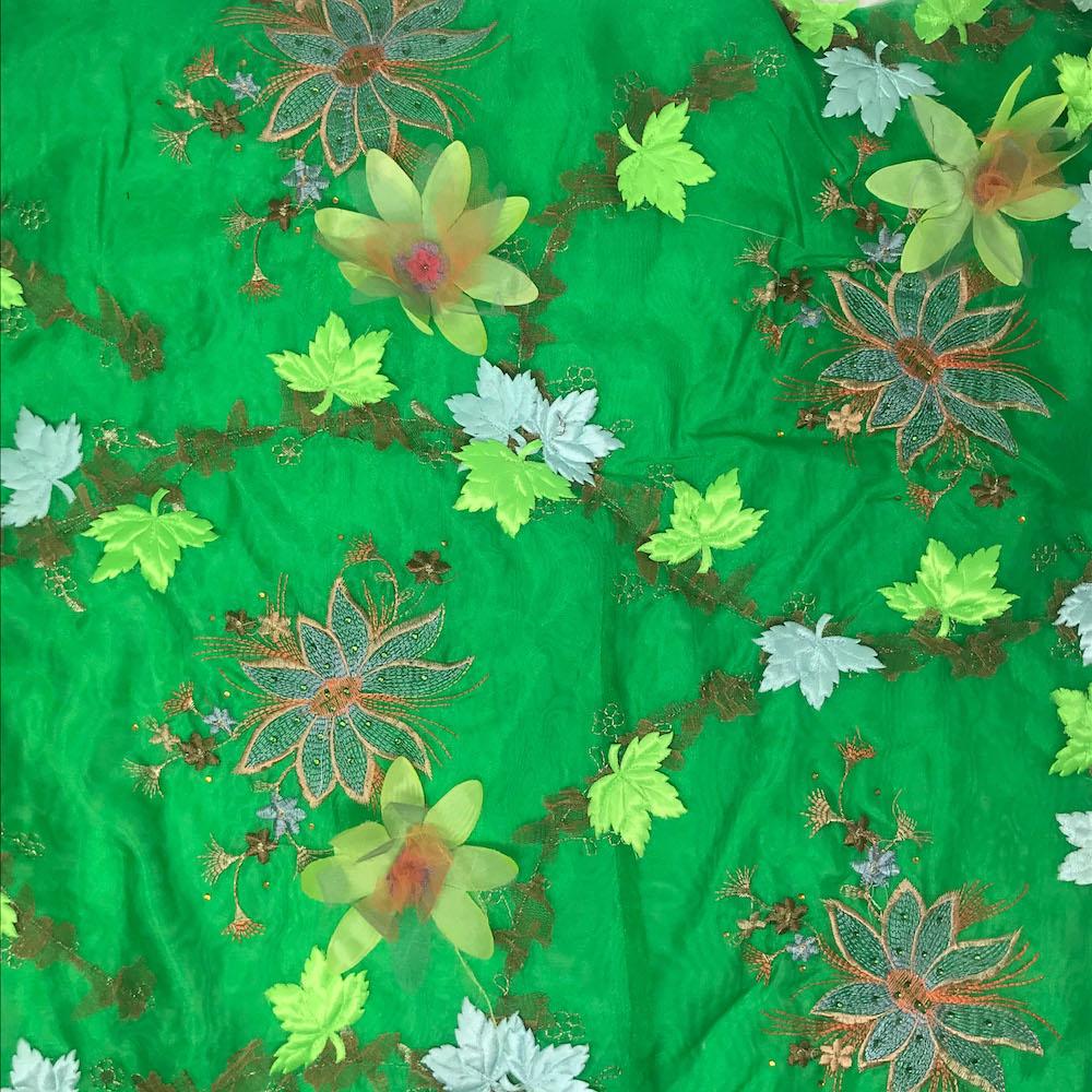 Green Blossom Floral Patch Double Layer Organza
