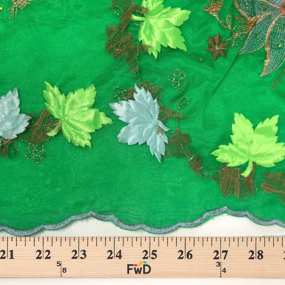 Green Blossom Floral Patch Double Layer Organza - Image 4