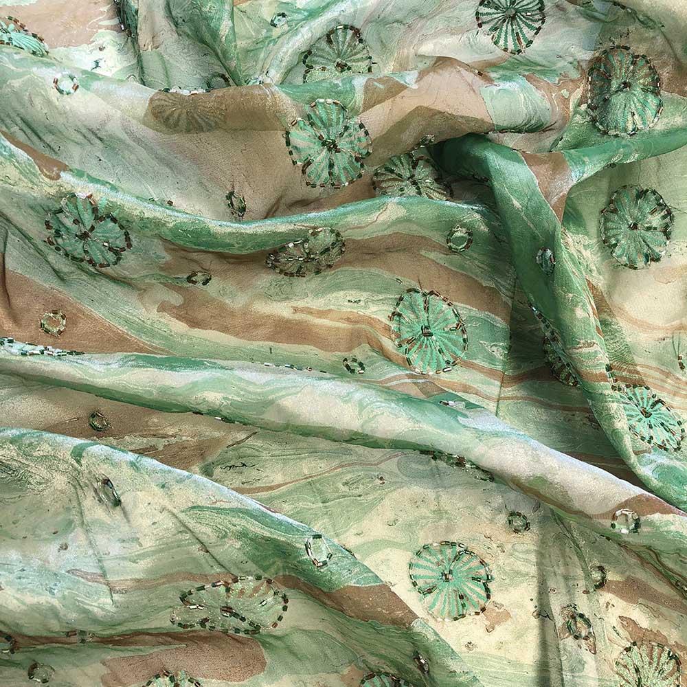 Green Lotus Beaded Embroidery on Organza - Image 4