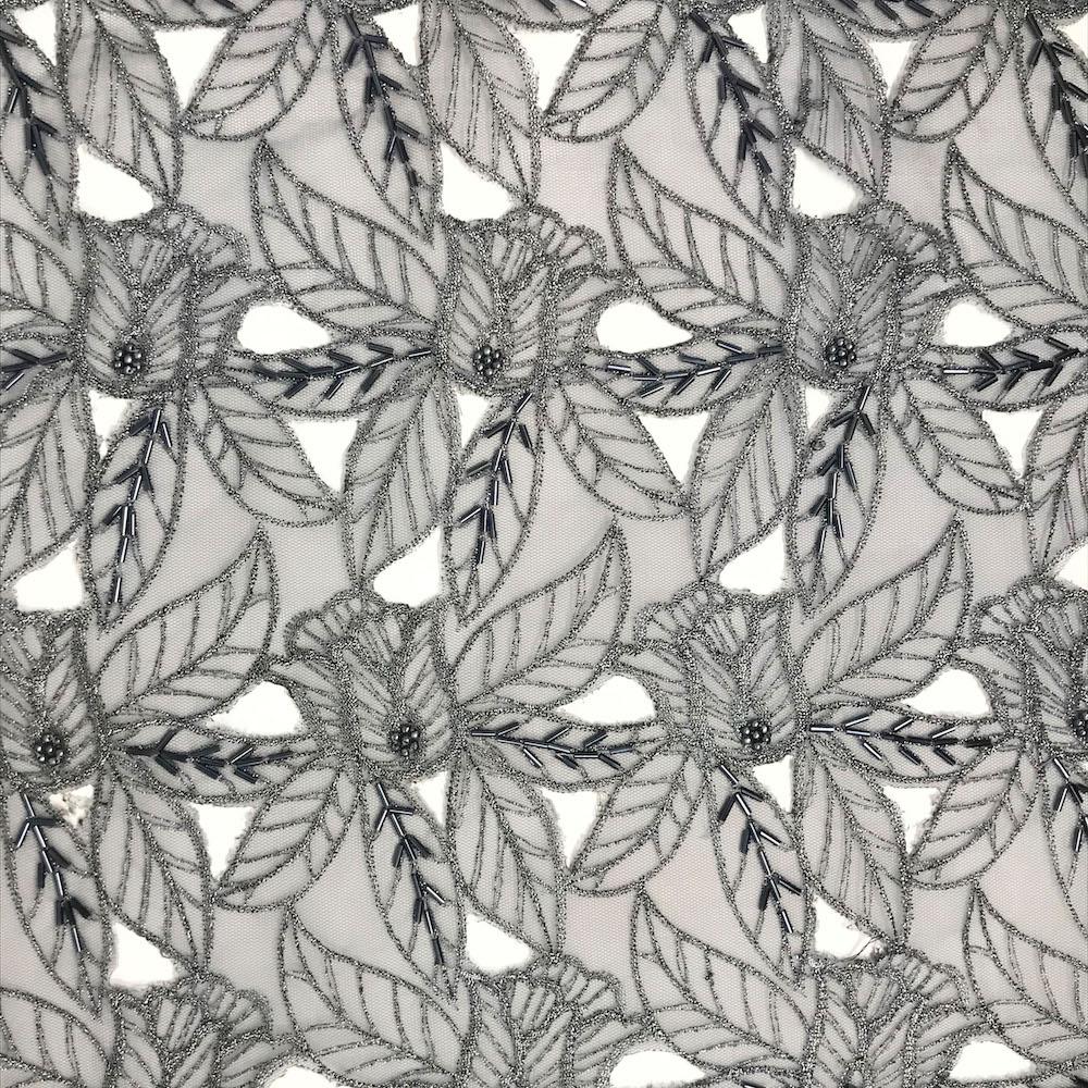 Grey Beaded Autumn Lace on Mesh