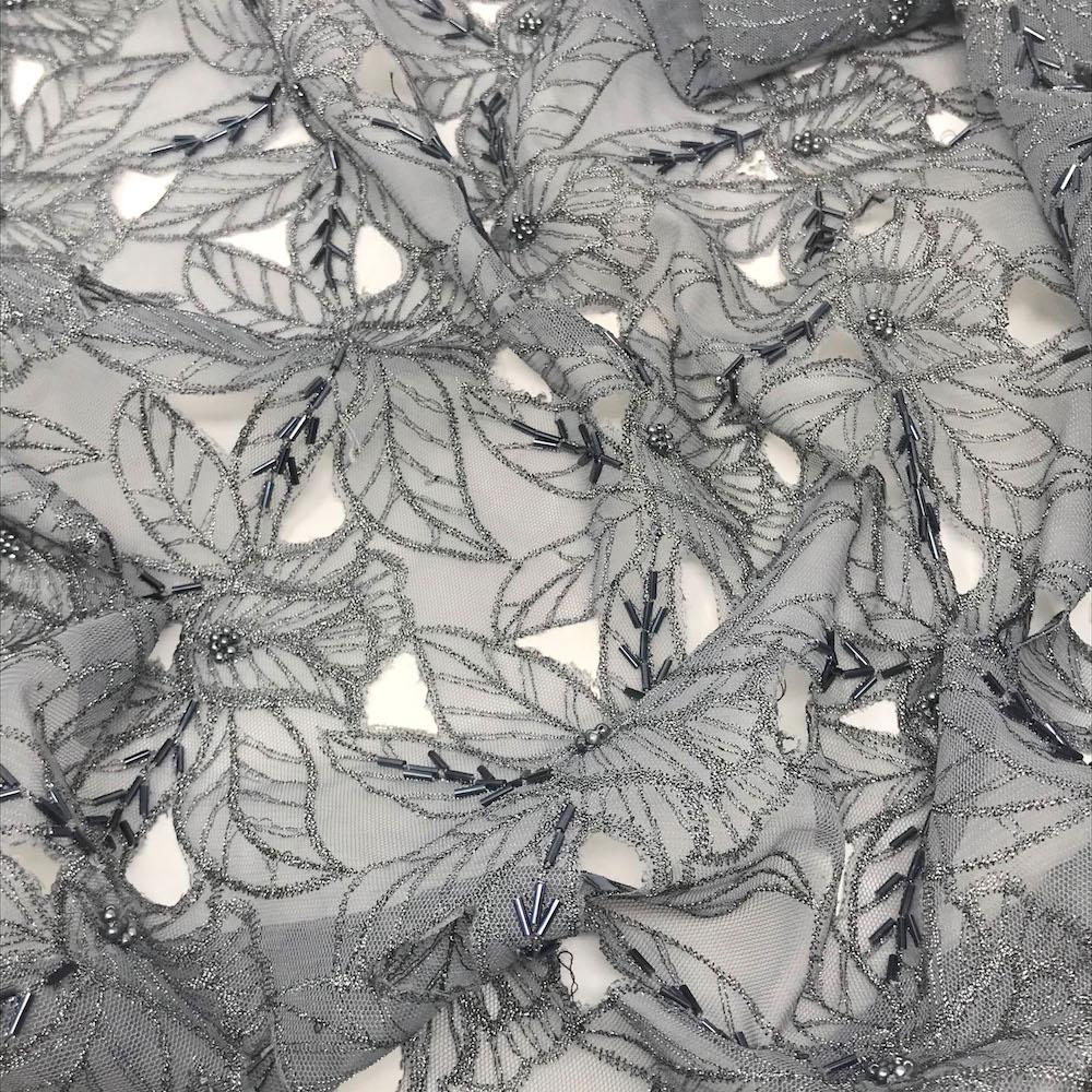 Grey Beaded Autumn Lace on Mesh - Image 2