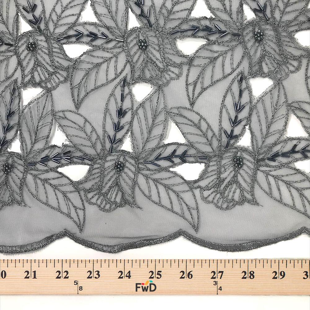 Grey Beaded Autumn Lace on Mesh - Image 3