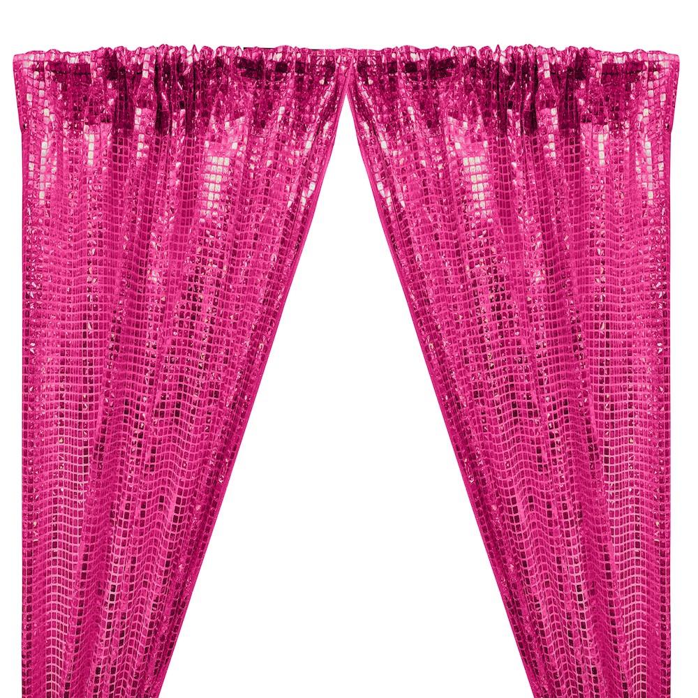 Hologram 8mm Square Sequins Rod Pocket Curtains - Fuchsia