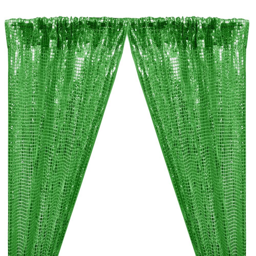 Hologram 8mm Square Sequins Rod Pocket Curtains - Kelly Green