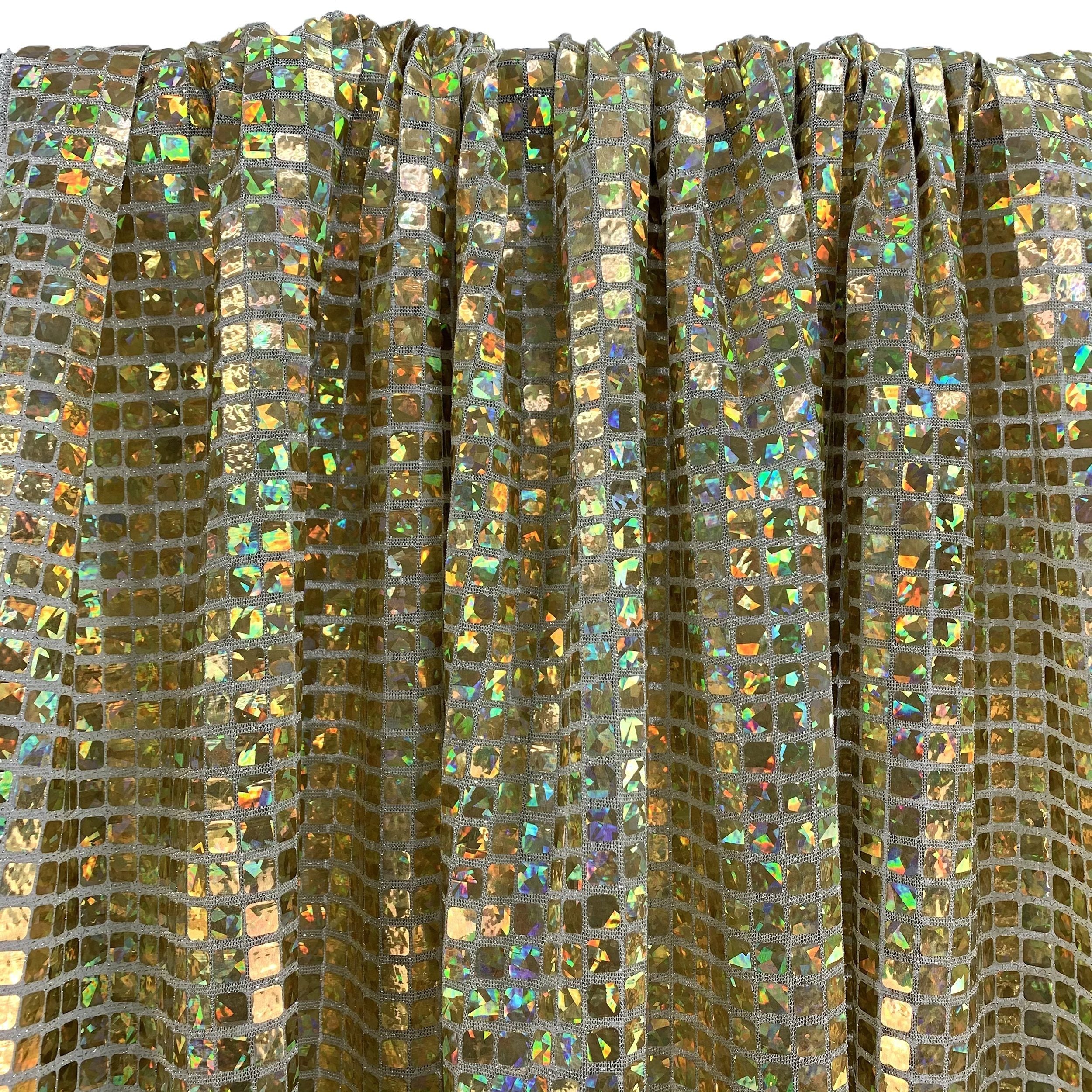 Hologram 8mm Square Sequins Rod Pocket Curtains - Light Gold - Image 2