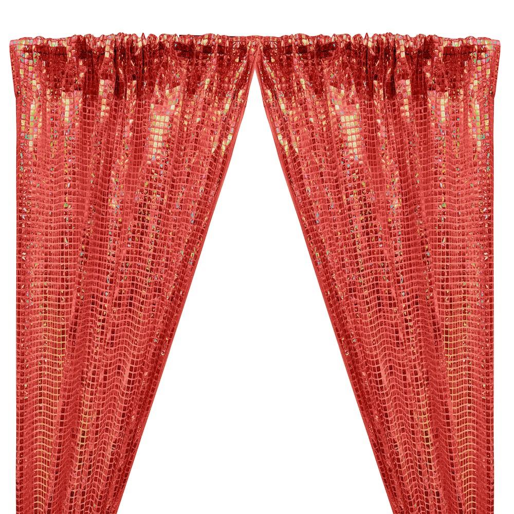 Hologram 8mm Square Sequins Rod Pocket Curtains - Red