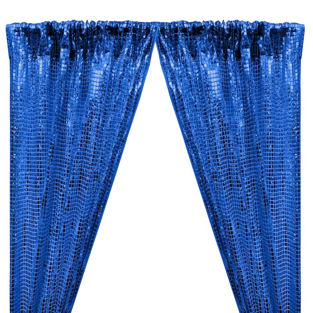 Hologram 8mm Square Sequins Rod Pocket Curtains - Royal Blue