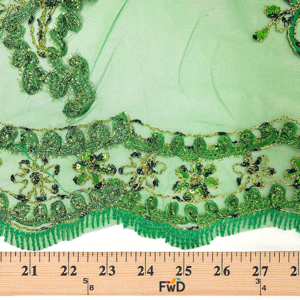 Kelly Green Metallic Daisy Ribbon on Tulle - Image 3