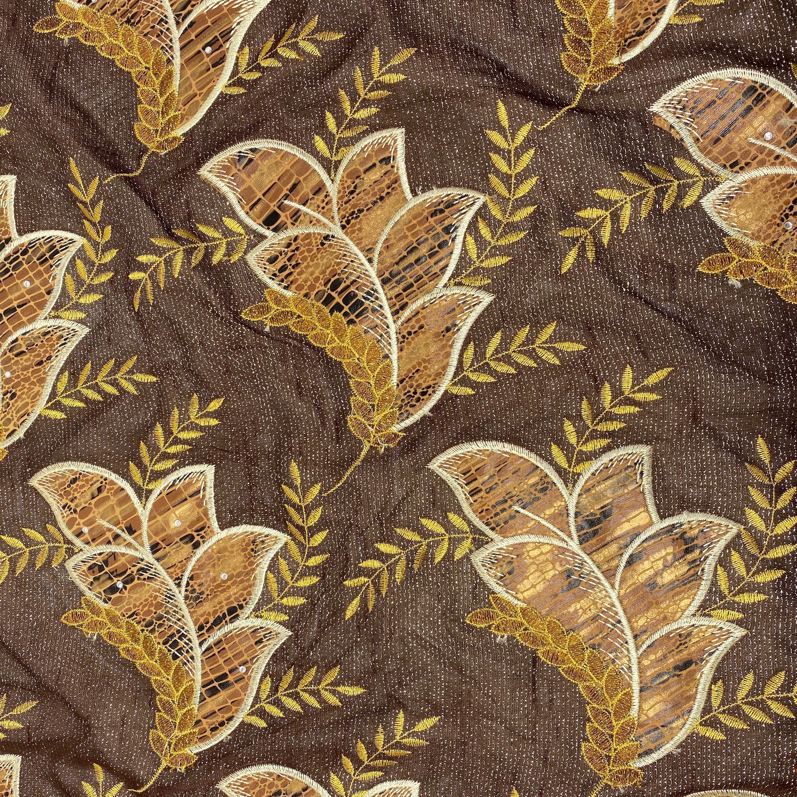 Leaf Snake Printed Embroidered on Sparkled Mesh - Image 14