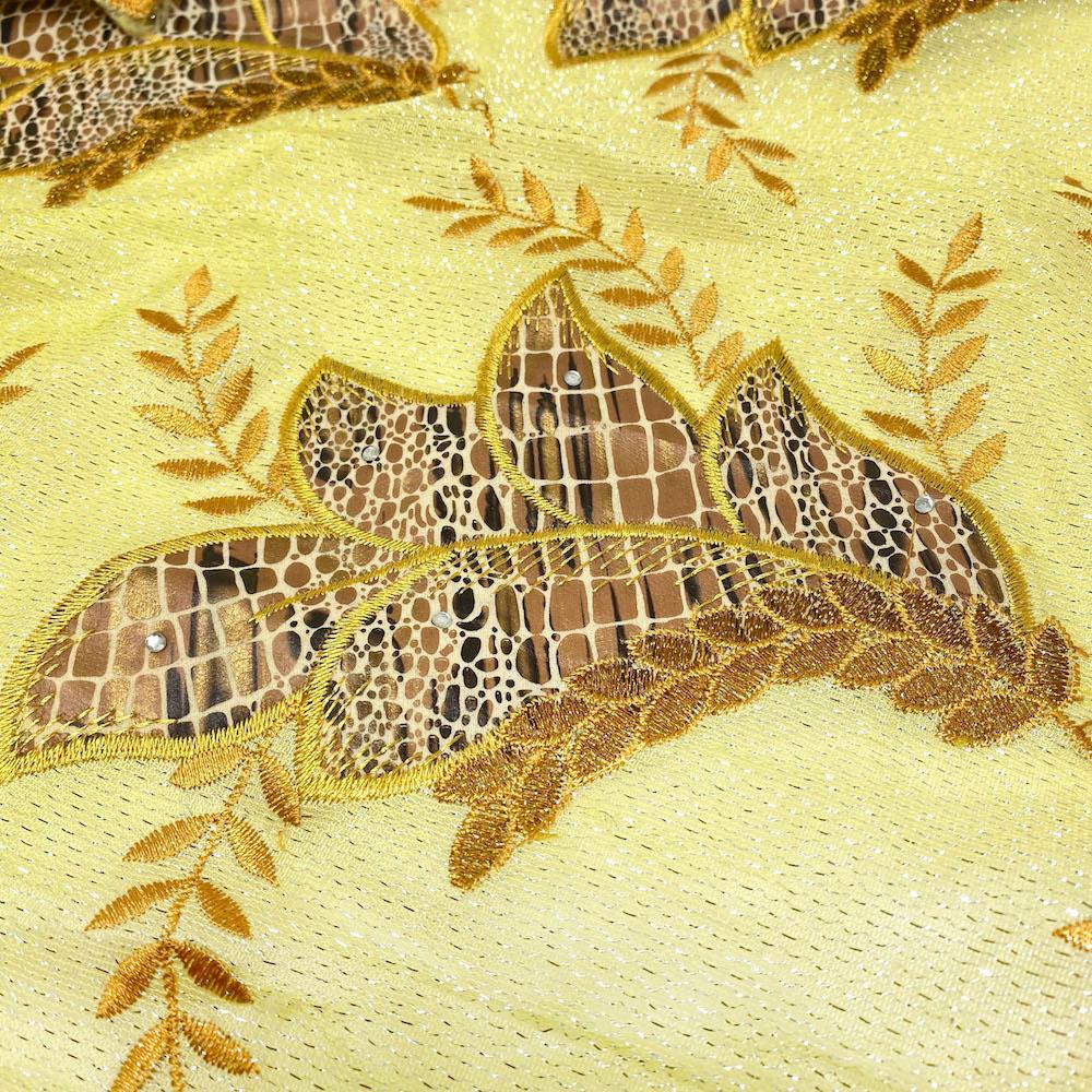 Leaf Snake Printed Embroidered on Sparkled Mesh - Image 4