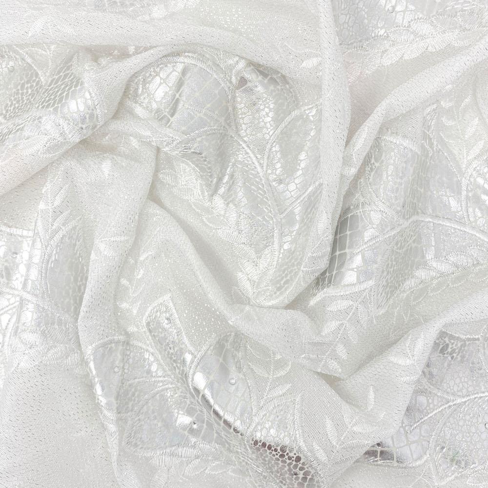 Leaf Snake Printed Embroidered on Sparkled Mesh - Image 8