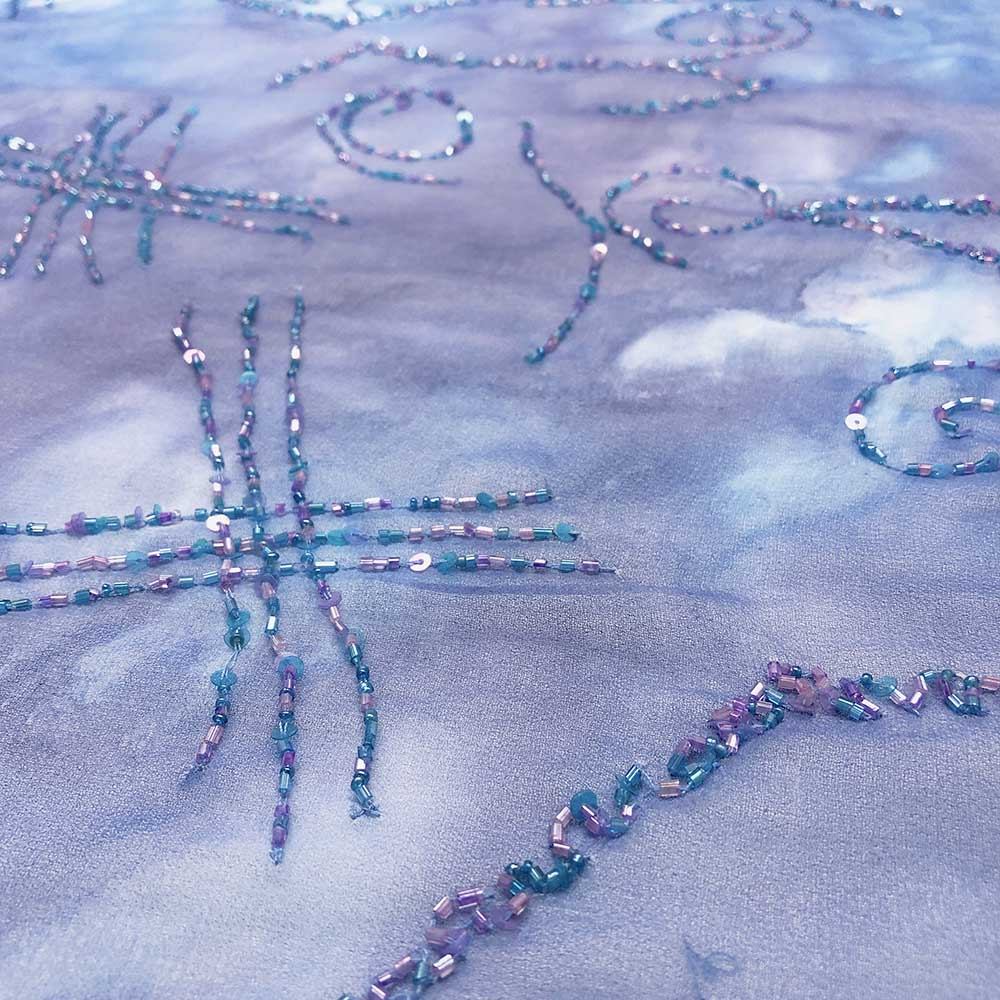 Light Blue Abstract Beaded Embroidery on Georgette - Image 2