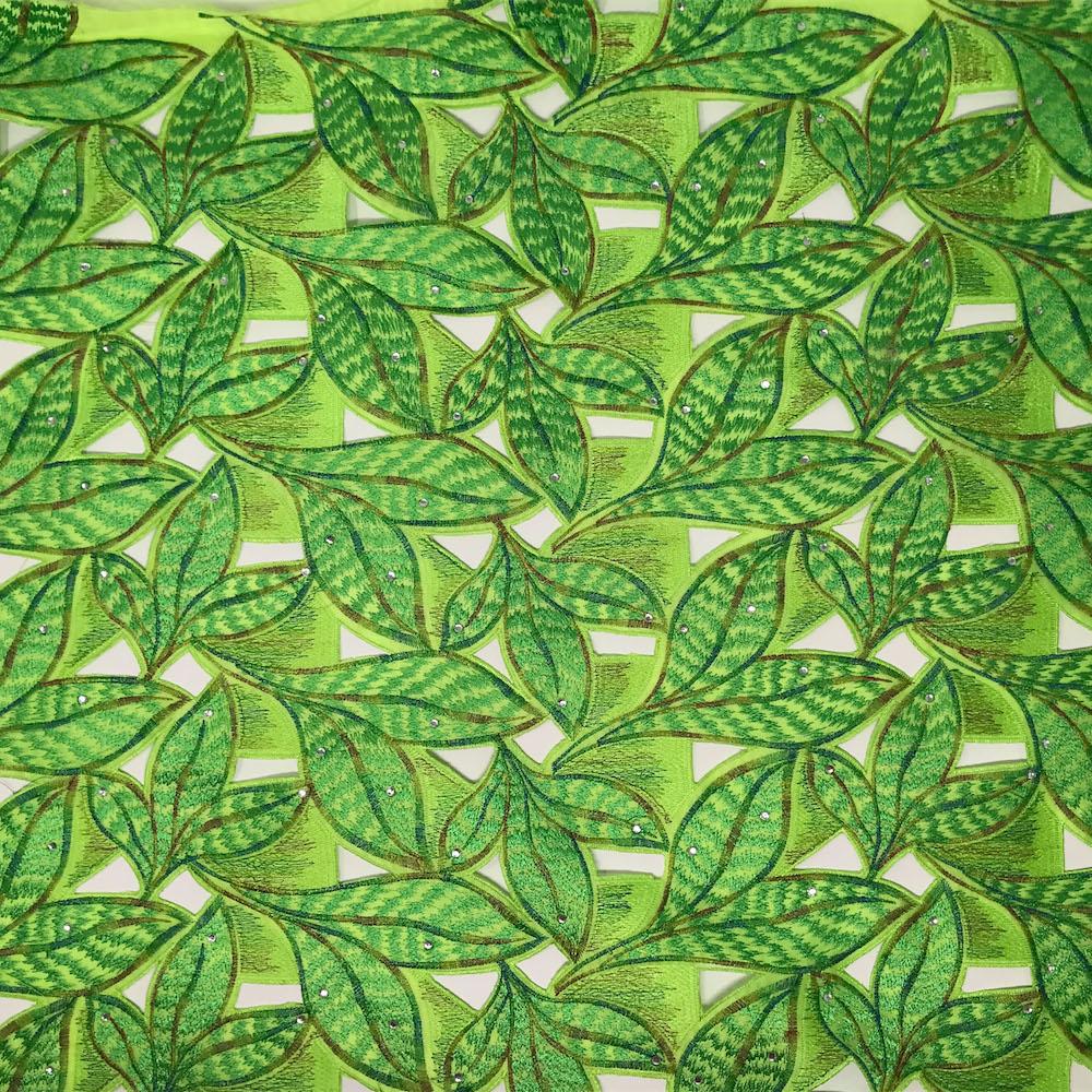 Lime Green Tiger Leaf Lace on Organza
