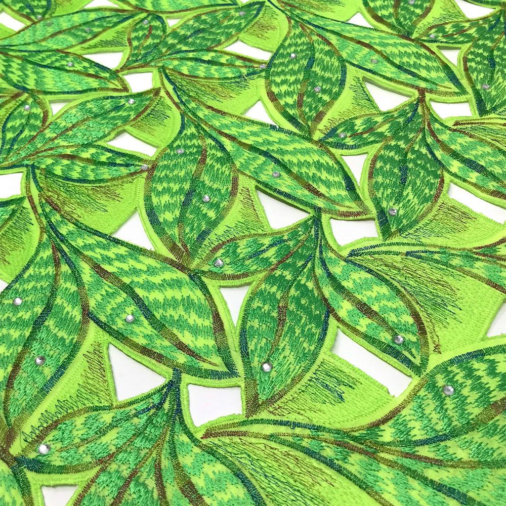 Lime Green Tiger Leaf Lace on Organza - Image 2