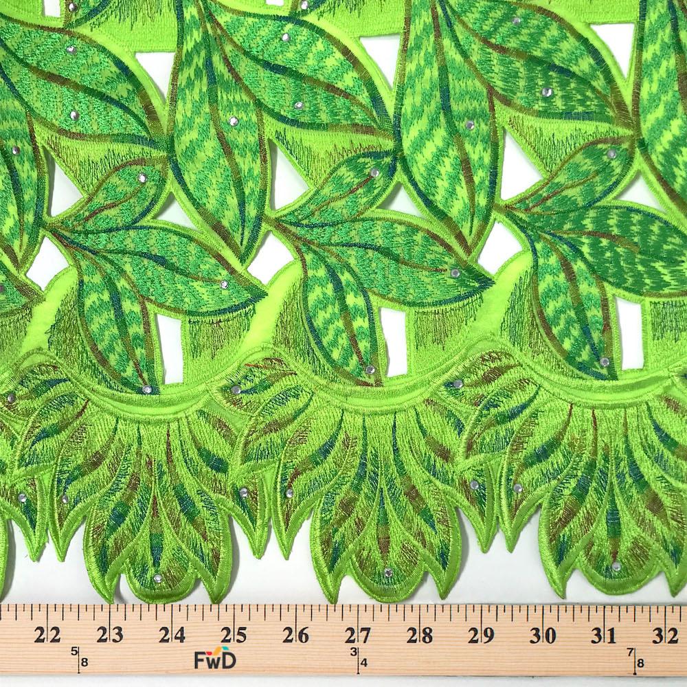 Lime Green Tiger Leaf Lace on Organza - Image 3