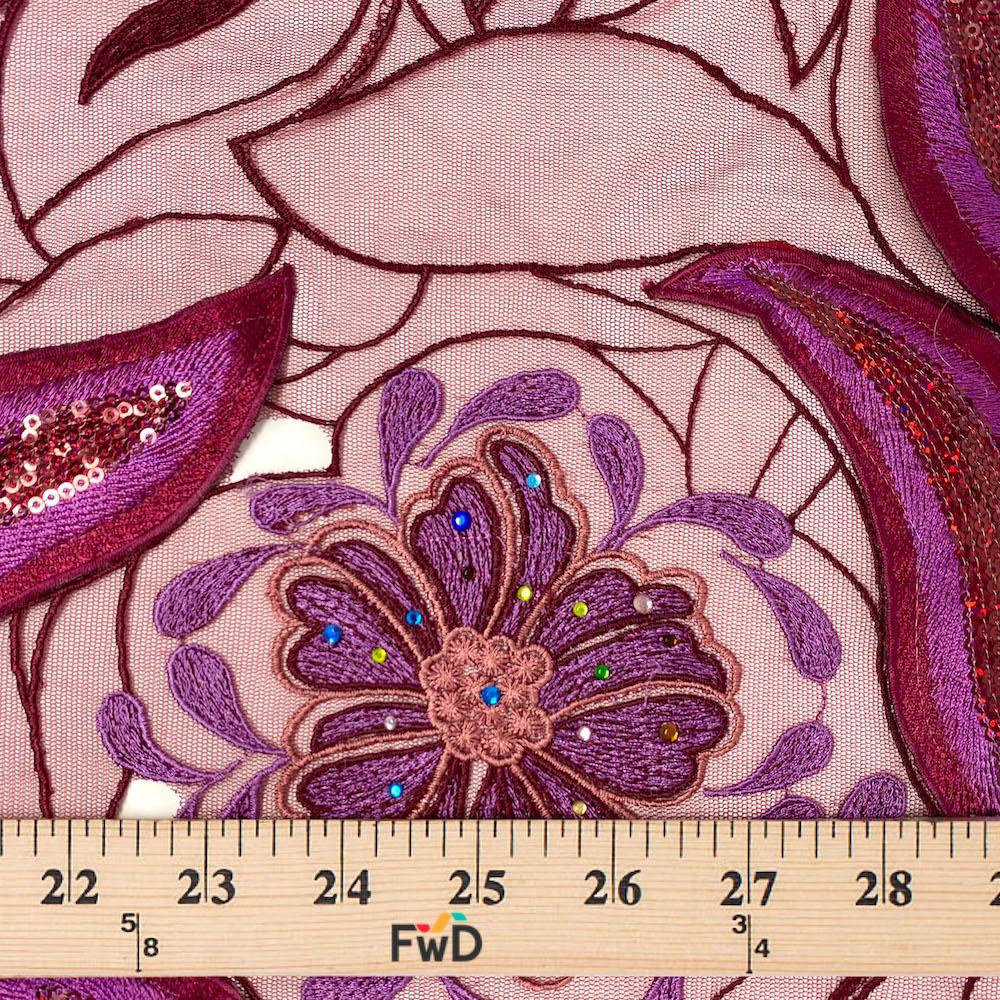 Magenta Floral Leaf Patch with Rhinestones Organza - Image 4