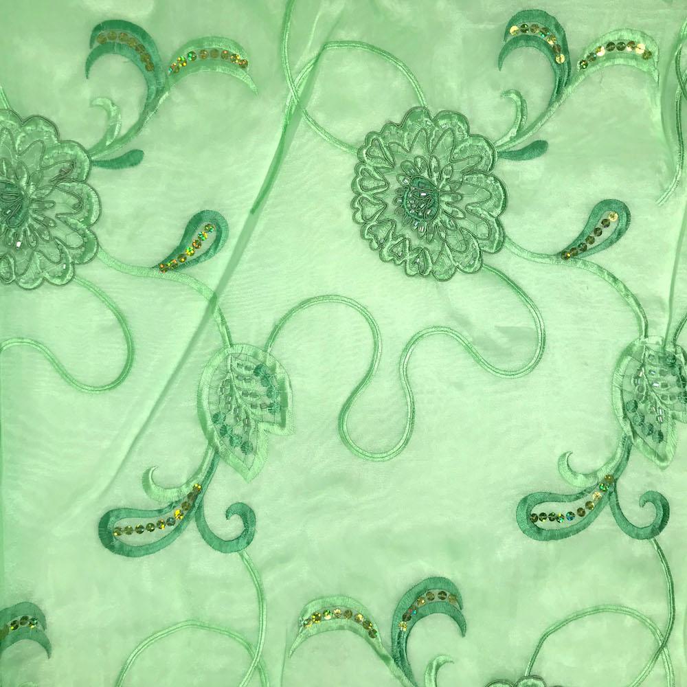 Mint Dahlia Organza Beaded Embroidered Lace