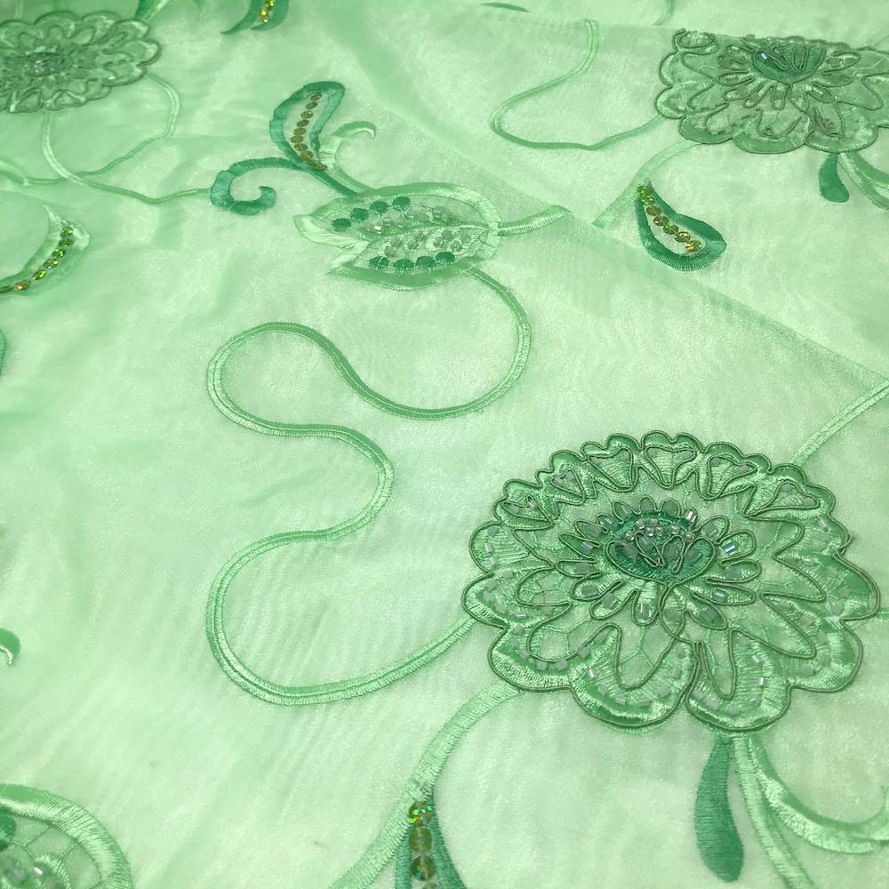 Mint Dahlia Organza Beaded Embroidered Lace - Image 2