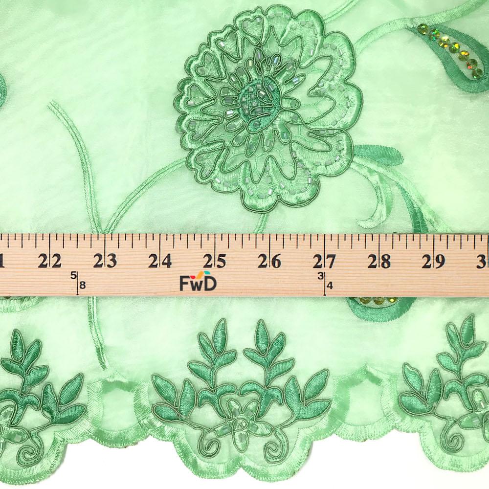 Mint Dahlia Organza Beaded Embroidered Lace - Image 3
