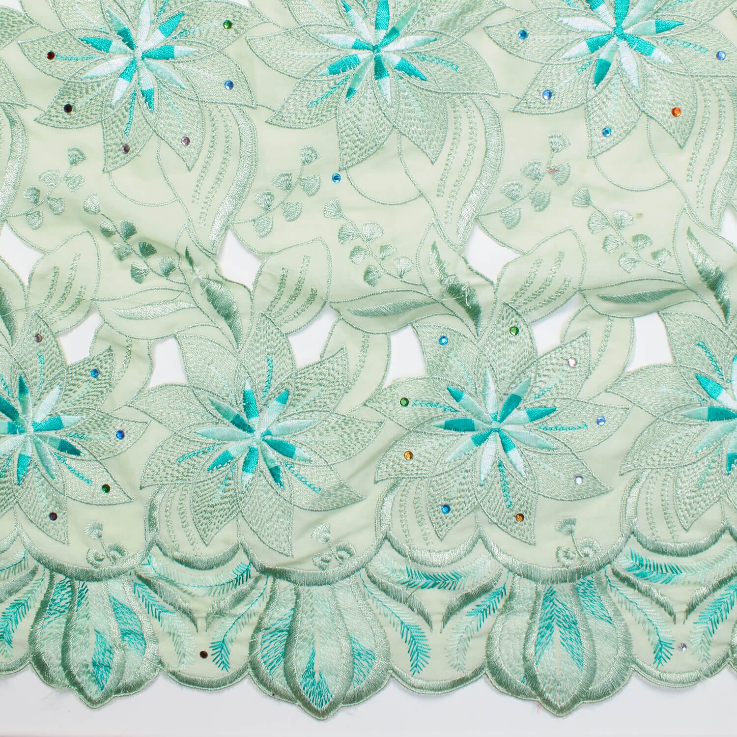 Mint Lily Rhinestone Embroidery Lace - Image 2