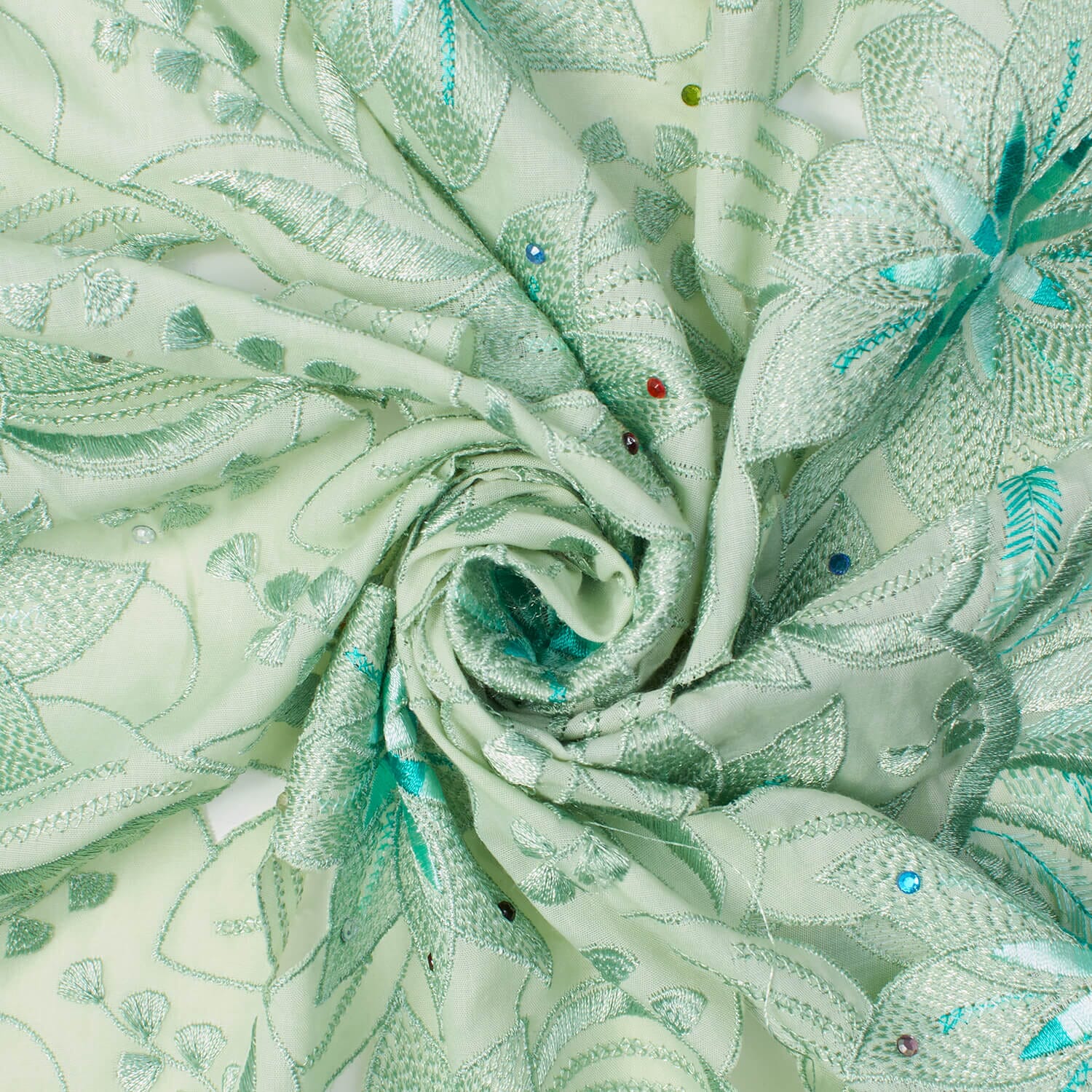 Mint Lily Rhinestone Embroidery Lace - Image 3