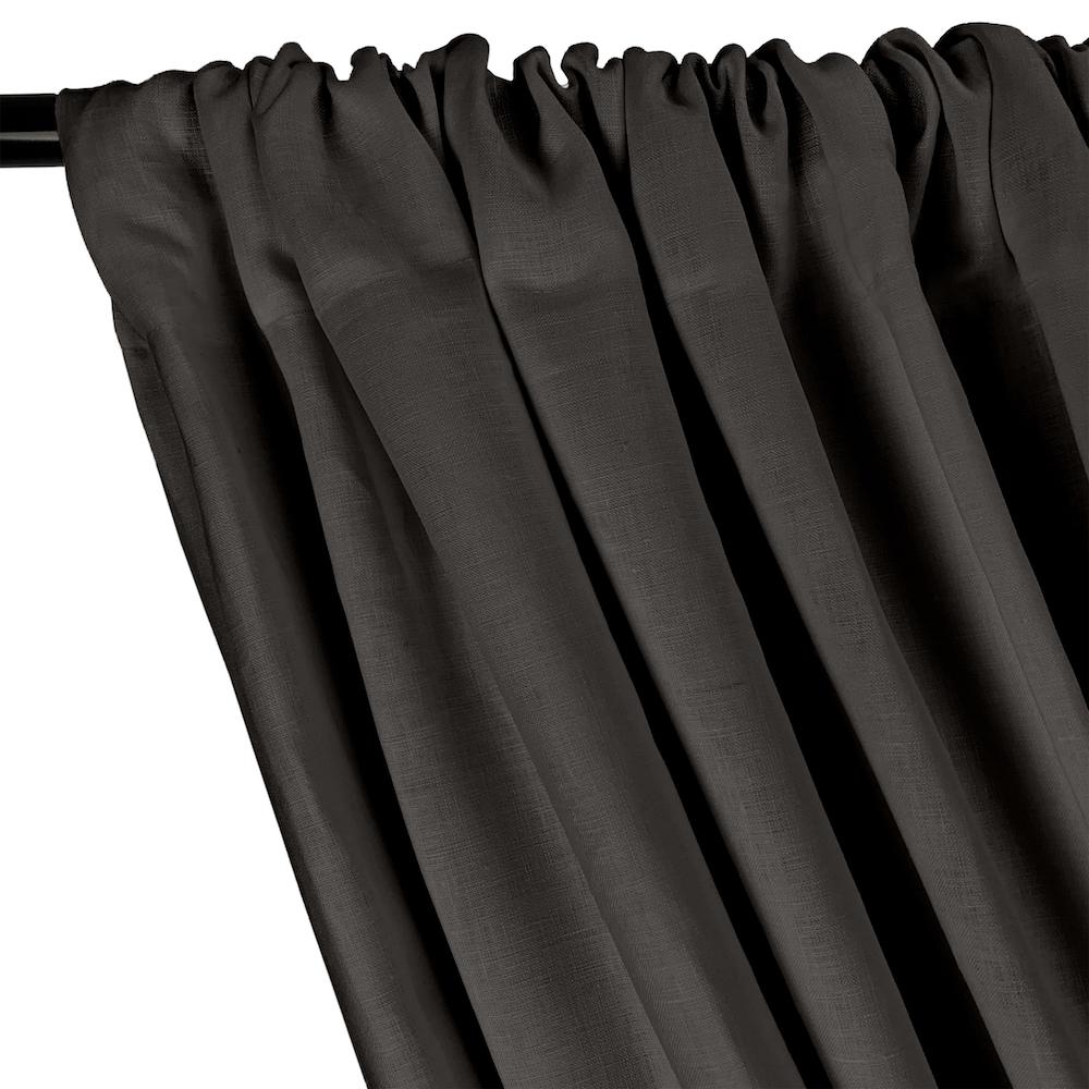 Natural Linen Rod Pocket Curtains - Charcoal Grey - Image 2