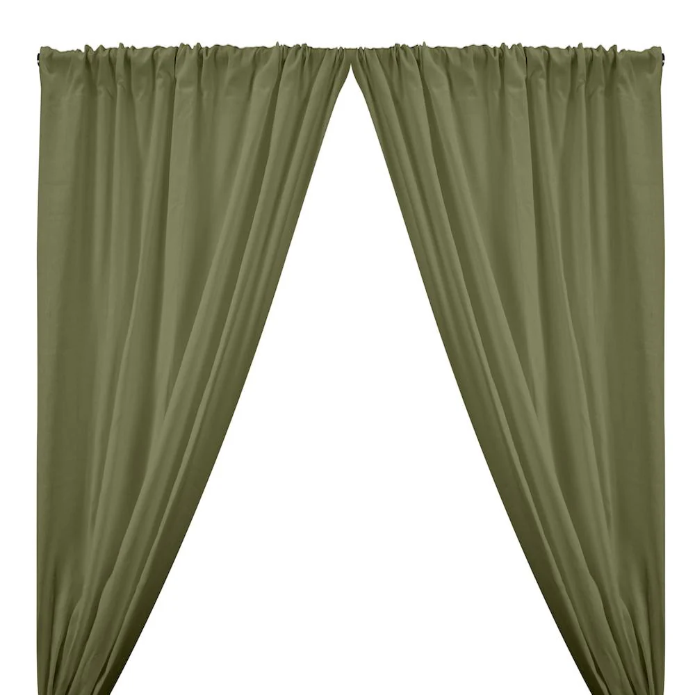 Natural Linen Rod Pocket Curtains - Olive