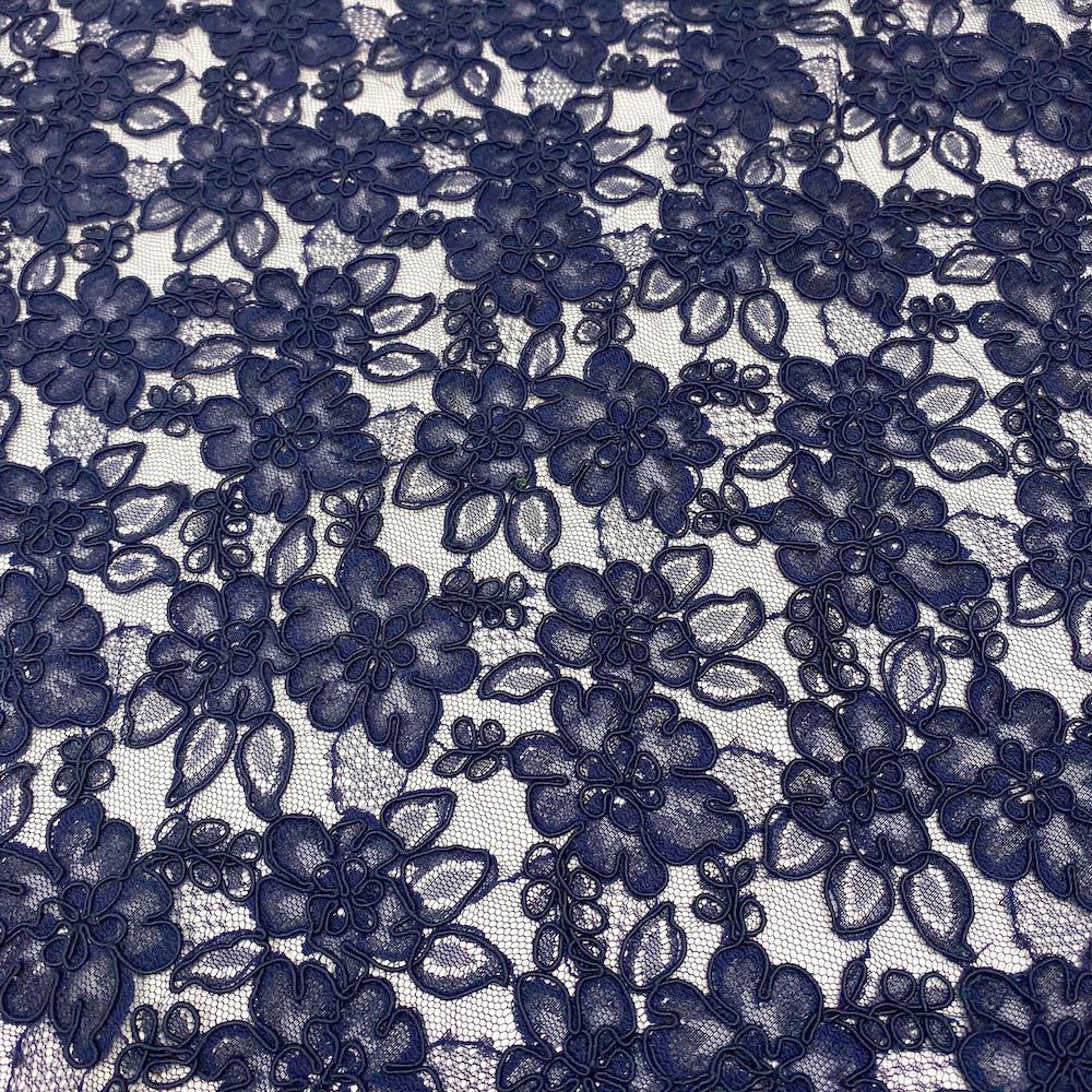 Navy Daisy Corded Lace on Mesh - Image 2