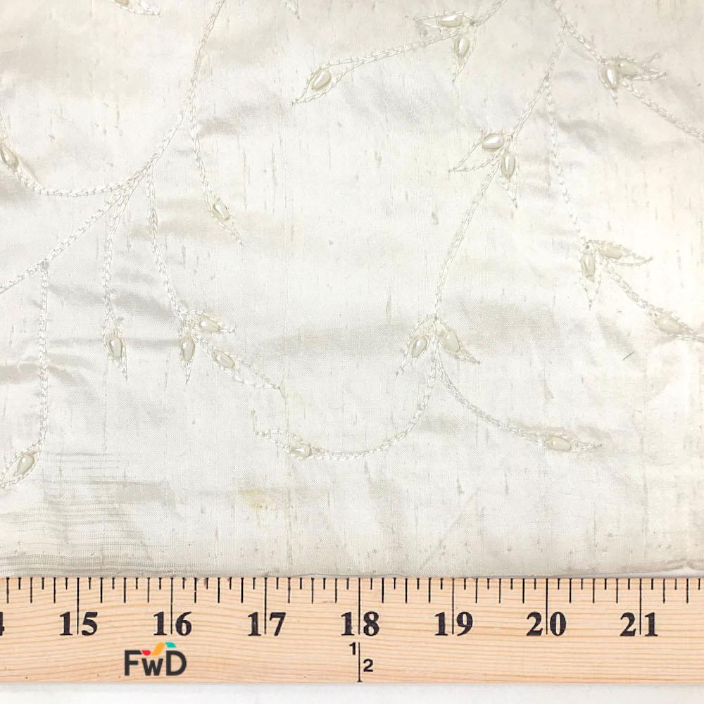 Off-White Bridal Vine Silk Dupioni with Pearls (45 Inch) - Image 4