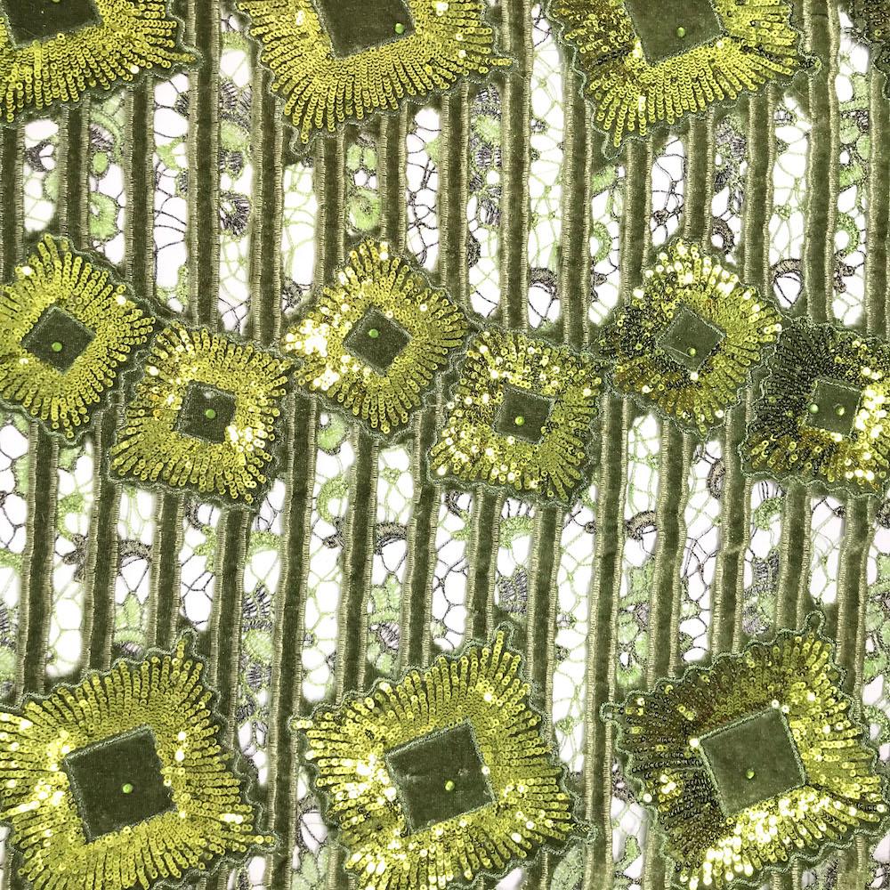 Olive Square Velvet Sequin Chemical Lace