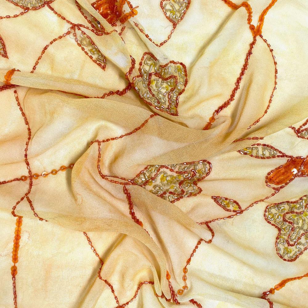 Orange Buttercup Floral Beaded Embroidery on Georgette - Image 2